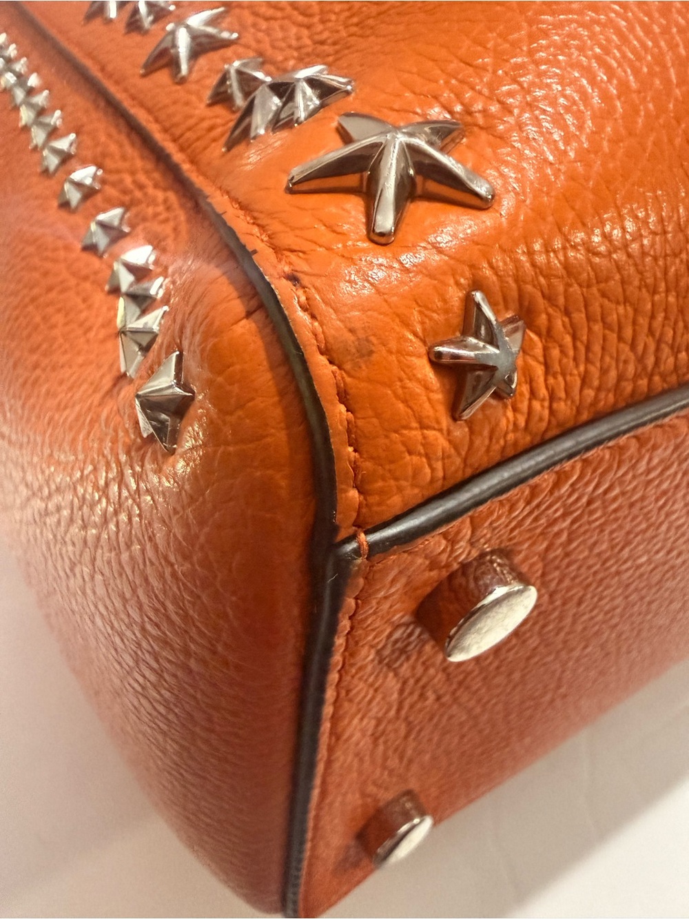 Jimmy Choo Large Orange Leather Star Studded Tote Made in Italy - Picture 5 of 12